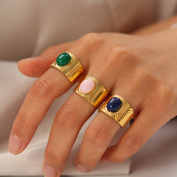 Modeschmuck breit mit Naturstein verstellbaren offenen Ringen Täglich für Frauen 18 Karat vergoldeter Edelstahl Türkis Ring
