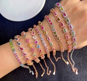 Vente en gros de pierres précieuses lisses naturelles, <span class=keywords><strong>Tourmaline</strong></span> Rose incrustée, bracelet en argent et or Rose S925 - Product Image 2