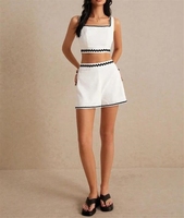 Ensemble 2 pièces Nouveau Chemise sans manches irrégulière à revers large et pantalon taille haute à jambes larges Deux pièces