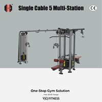Torre de entrenamiento selectorizada de un solo cable y cinco estaciones con viga de conexión larga, múltiples accesorios, máquina de gimnasio de acero, capacidad de 5x100 kg