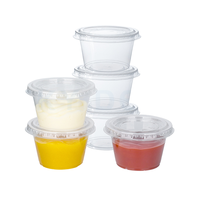 Cawan Saus 2oz Transparan Sekali Pakai PLA Biodegradable Ramah Lingkungan Kemasan Saus Deli Cawan Kecap dengan Tutup Engsel