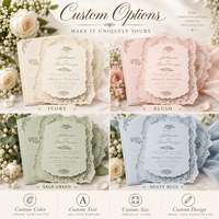 Suite d'invitations de mariage personnalisées en dentelle, marque privée, OEM, avec enveloppe en doily dorée, faible MOQ pour les planificateurs