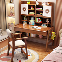 Bureau d'étude pour enfants en bois massif de style nordique avec bibliothèque intégrée, hauteur réglable, ensemble chaise et bureau multifonctionnel