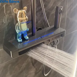Brass Wall Mounted Shower Digital Atmosphere Light Piano Digital Display Bathroom LED Shower Faucet Piano Shower Mixer Set