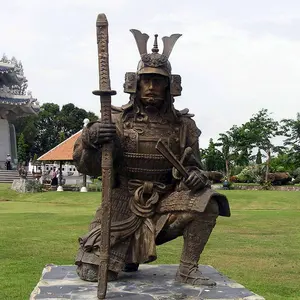 Warrior Statue Antique Bronze Home Decoration Europe Bronze Figurines Animal Wooden Crate Polished Medieval European Armor BSS-1