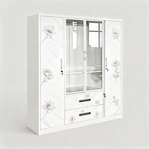 Elegante e funzionale in acciaio a 4 porte per camera da letto <span class=keywords><strong>armadio</strong></span> autoportante con chiusura a chiave 2 cassetti appesi per porte <span class=keywords><strong>scorrevoli</strong></span> in tessuto - Product Image 3