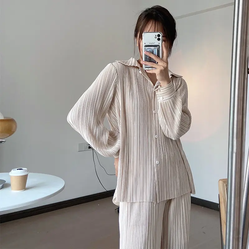 Korean Women's Fashion Casual Style Loose Blouse 2023 New Women's Miyake Pleated Design Top Casual Shirt