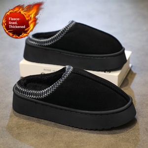 Women Platform Fleece Lined Mule <b>Slippers</b> <b>Stitched</b> Edge Thick Sole Warm Winter Indoor Outdoor Slides Wholesale - Product Image 2