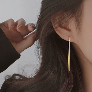 Silver Plated Tassel Earrings For Women Stud Earrings Geometric Design Zinc Alloy Material Elegant Simple Autumn Style - Product Image 3