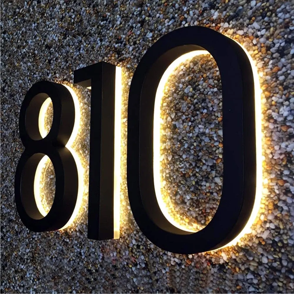 3d led beleuchtete Nummer Logo Zeichen Hotel haus im Freien Gebäude leuchtende hinter leuchtete Tür Nummer 3d LED-Zeichen
