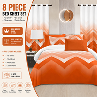 Parure de lit de luxe 8 pièces pour lit King/Queen, ensemble de draps imprimés floraux à poches profondes avec rideaux, vente en gros