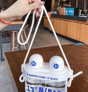 Cool double tête remarquable sac double boisson <span class=keywords><strong>paille</strong></span> bouteille corde portable résistant aux hautes températures bouteille d'eau en plastique - Product Image 6
