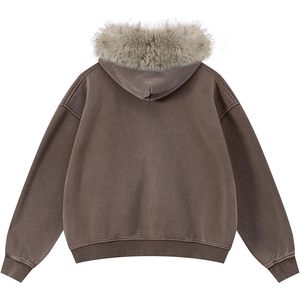 Keepsowing Men's Zip Up Hoodie Fleece <b>Box</b> Fit Fur Collar Streetwear Sweatshirt - Product Image 3