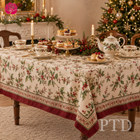 Nappe de Noël HuaLai 90x156 pouces en polyester imitation coton, motif botanique feuilles de houx et baies rouges, couverture de table festive