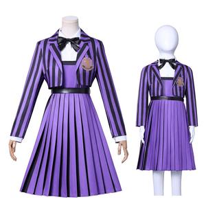 Costume de cosplay de <span class=keywords><strong>la</strong></span> saison 2 de Hot Wednesday, jeu de rôle d'Halloween, drame américain, <span class=keywords><strong>famille</strong></span> <span class=keywords><strong>Addams</strong></span>, jupe d'uniforme scolaire à rayures violettes Yinde - Product Image 1