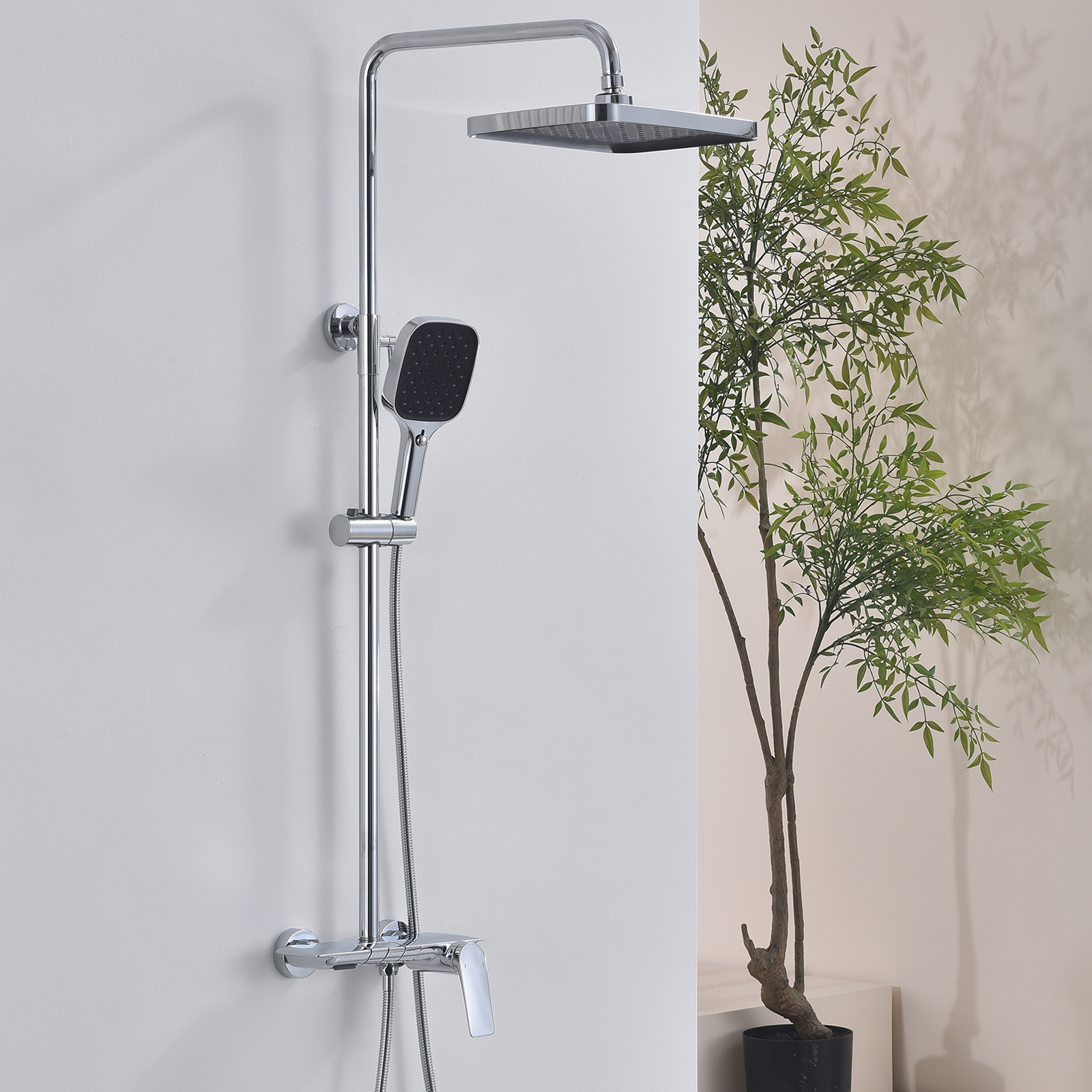 Bathroom Shower Faucet Set – Brass Chrome Hot & Cold Mixer with Rain Shower & Slide Bar - View 3