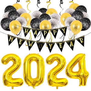 2024 Año Nuevo Globo decoración <span class=keywords><strong>Boom</strong></span> bola escena fiesta decoración arreglo Feliz Año Nuevo globo de película de aluminio de látex redondo - Product Image 5