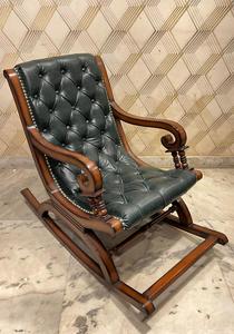 Sillón Reclinable de Cuero con Mechones, Silla de Comedor de Madera Maciza, Sillón Clásico para Salón, Ideal para Hotel, Villa u Hogar - Product Image 3