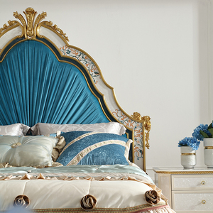 Ensemble de meubles de chambre à coucher classiques King Size Lit de luxe en bois massif avec feuille d'or en nacre Lit espagnol antique - Product Image 6