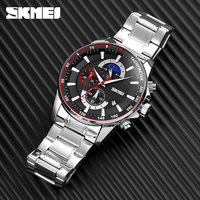 Montre à quartz pour homme SKMEI 9250, chronographe de luxe, phase de lune, bracelet en acier inoxydable, lumineuse, étanche 30 m, tendance