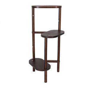 モダンパインウッド3層植物スタンドパウダーコーティング木製コーナーディスプレイラック家庭用苗床用フラワーポット棚リビングガーデン - Product Image 1