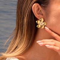 Anting-anting kancing bunga imitasi mutiara emas 18k PVD stainless steel NIMAI Trending, desain halus untuk pesta, perhiasan fesyen, hadiah