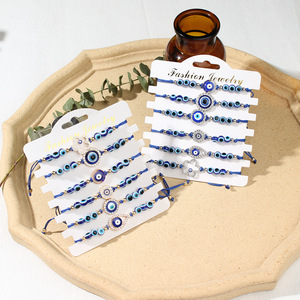 6 piezas de oro plata <span class=keywords><strong>mal</strong></span> de ojo con pulseras de diamantes, pulseras de cuerda de ojo turco de resina azul, protegen a los miembros de la familia del daño - Product Image 1
