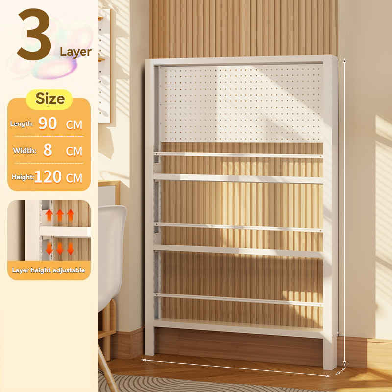 แผงเหล็กเจาะรูสีขาวด้านบน + ชั้นวางของด้านล่าง 3 ชั้น ขนาด L60*W8*H120 ซม.