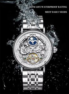 Drop Shipping KINYUED Men's Mechanical <b>Watch</b> Stainless Steel Band <b>Skeleton</b> Dial Moon Phase Roman Numerals Waterpr Luxury Fashion - Product Image 6