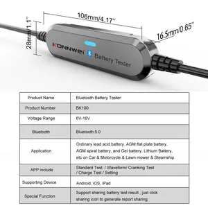 Versión Mejorada 2026, KONNWEI BK100, Bluetooth 5.0, Probador de Baterías de Auto y Moto, Analizador de Baterías de 6V y 12V, 100 a 2000 CCA - Product Image 2