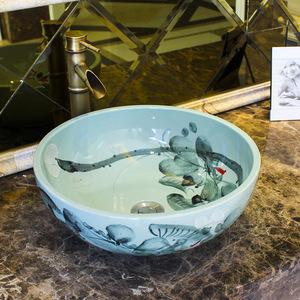 <span class=keywords><strong>Lavabo</strong></span> da <span class=keywords><strong>Bagno</strong></span> in Ceramica Artistica, Stile Europeo Retrò, Rotondo, con Foro Singolo per Installazione su Piano - Product Image 2