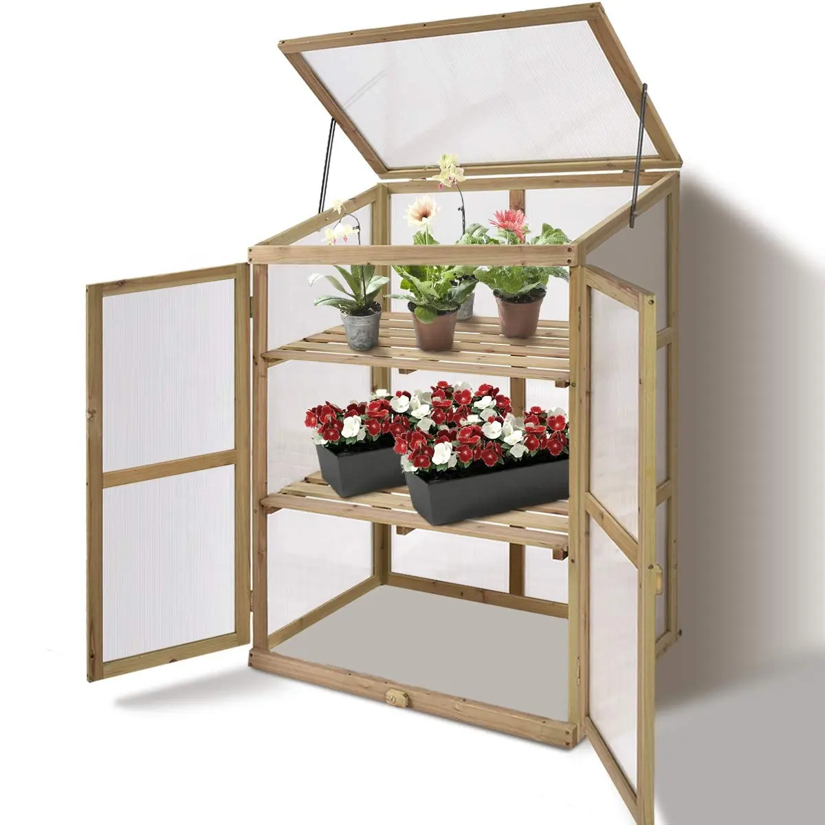 Raised Flower Planter Protection Grow Green House Garden Portable Wooden Cold Frame Greenhouse