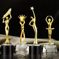 Honneur de cristal Statuette Dorée Danse Ballet Résine Cristal Trophée Concours Prix avec Base de Cristal