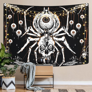 Gothique Hippie Mystique Yeux Effrayant Noir et Blanc Sombre Squelette Horreur Esthétique Araignée <span class=keywords><strong>Tapisserie</strong></span> pour Chambre - Product Image 1
