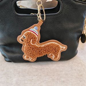 Plush Embroidery Dachshund <b>Dog</b> Keychain Cute Cartoon Puppy KeyRing PULeather Bag Charm Gift for Women BackpackHandbag Decoration - Product Image 4