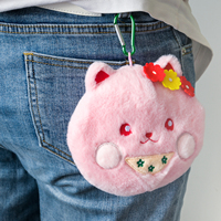 Dompet Koin Boneka Kucing Kawaii, Kantong Boneka Custom dengan Gantungan Kunci, Dompet Boneka Hewan Lembut Isi Kapas, Unisex, Untuk Penggunaan Sehari-hari