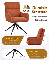 Fauteuil moderne en tissu coloré avec dossier haut et base pivotante à 360 degrés en métal noir robuste, chaise de salle à manger