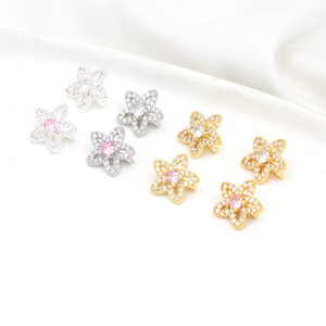 14k gold-plated copper plated with high color retention micro-<b>set</b> zircon three-hole full diamond five-pointed star spacer <b>bead</b> - Product Image 2