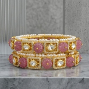 Luxury 925 Silver Monzo Pearl Kundan Bangles Antique Designer Polki <b>Kada</b> Ethnic Wedding Jewelry for Women - Product Image 2