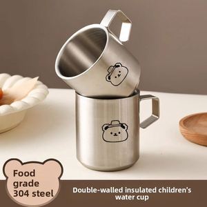 Tasse pour enfants en acier inoxydable 304, design moderne, motif dessin animé mignon, double paroi, incassable, avec poignée, pour lait et eau au bureau - Product Image 3
