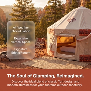 Tente yourte gonflable - Abri de <span class=keywords><strong>camping</strong></span> portable de style mongol sans installation avec motifs ethniques pour le glamping et les événements en plein air - Product Image 2