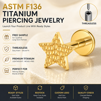 JiaXin ASTM-F136 G23 Titanio Push Pin Sin Rosca para Labret, Medusa, Forward Helix, Lobe, Flor, Circonita Cúbica, Joyería Corporal 16G