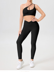 Aoyema, pantalones deportivos con tirantes cruzados, sujetador ajustado, ropa de entrenamiento acolchada tetona, Bikini de un hombro para mujer, camisetas y mallas de Yoga para gimnasio - Product Image 5
