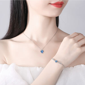 RINNTIN-<span class=keywords><strong>pulsera</strong></span> de eslabones ajustable para mujer, joyería de cristal con corazón azul, Plata de Ley 925 - Product Image 2