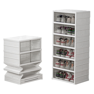 Large Clear Plastic Stackable Shoe Containers Shoe Storage Organizer Box with Magnetic Door Side Open Shoe Box