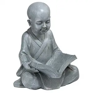 Polyresin/Resin Patung Buddha Bayi Buddha Mempelajari Ajaran Lima Perintah Asia Dekorasi Taman Patung 12 Inch, Greystone