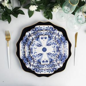 Assiette à bordure de tournesol en porcelaine osseuse vintage, <span class=keywords><strong>bleu</strong></span> <span class=keywords><strong>et</strong></span> <span class=keywords><strong>blanc</strong></span>, céramique avec bordure dorée, <span class=keywords><strong>vaisselle</strong></span> de restaurant, <span class=keywords><strong>vaisselle</strong></span> durable - Product Image 2