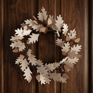 Couronne de Noël rustique en métal avec feuilles de chêne, fleurs décoratives faites à la main, couronne ronde non éclairée, emballage en une seule pièce - Product Image 5