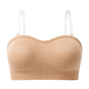 Soutien-gorge sans couture sans armatures pour femme, coupe pleine, sans bretelles, dos nu, couleur unie, en tricot de Spandex et Nylon, avec coussinets amovibles - Product Image 6