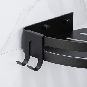 שטח מודרני אלומיניום דקוות כפולה פינת מקלחת מקלחת מדף פינה מתלה עם ווים - Product Image 2